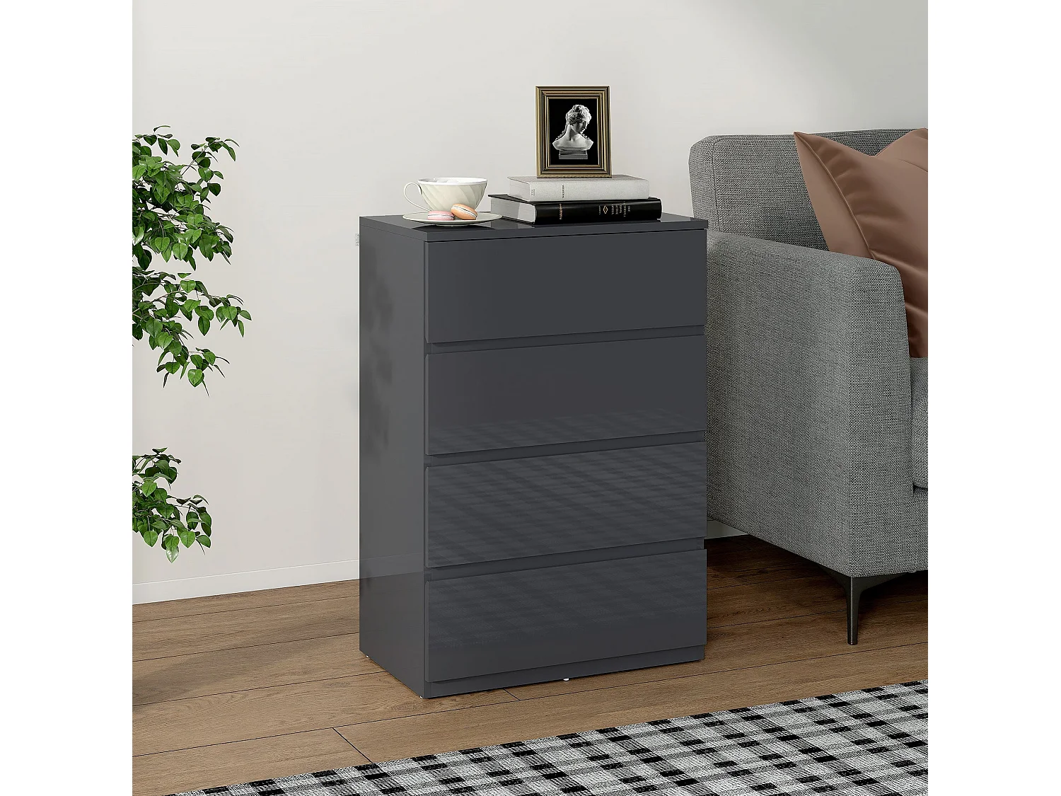 Recota High Gloss Grey 4 Drawer Modern Storage Chest