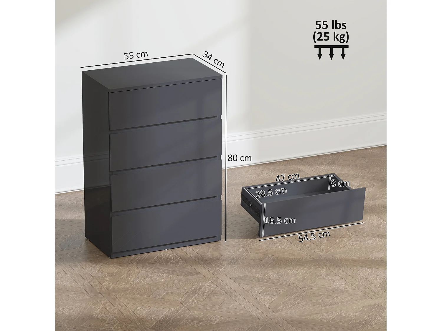 Recota High Gloss Grey 4 Drawer Modern Storage Chest