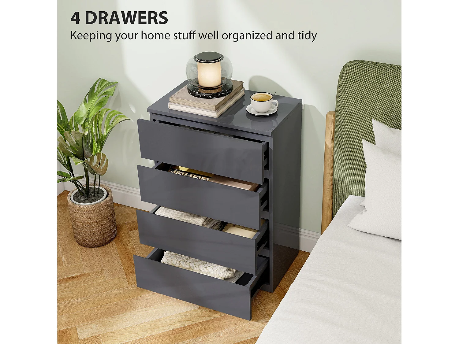 Recota High Gloss Grey 4 Drawer Modern Storage Chest