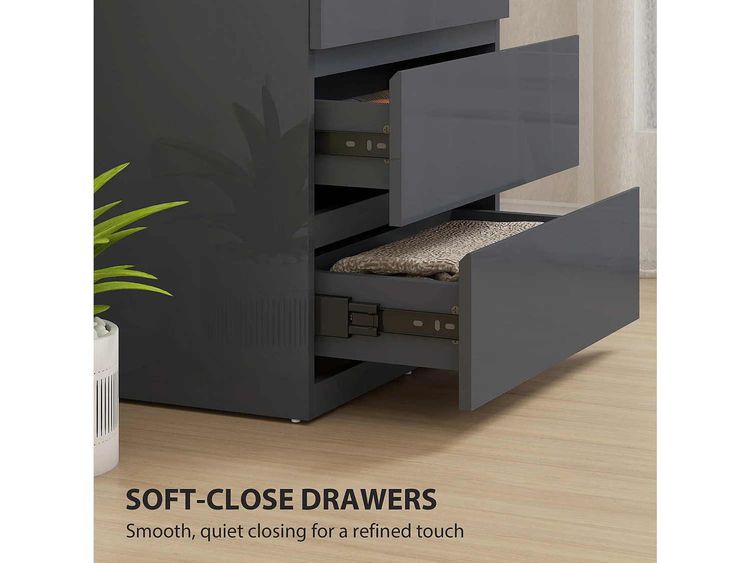 Recota High Gloss Grey 4 Drawer Modern Storage Chest