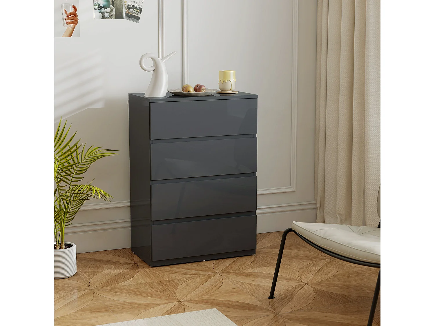 Recota High Gloss Grey 4 Drawer Modern Storage Chest