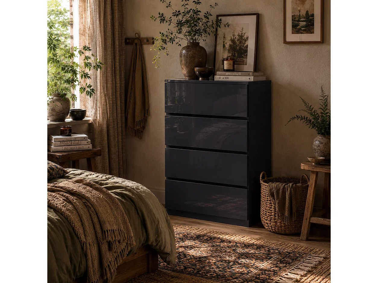 Recota High Gloss Grey 4 Drawer Modern Storage Chest