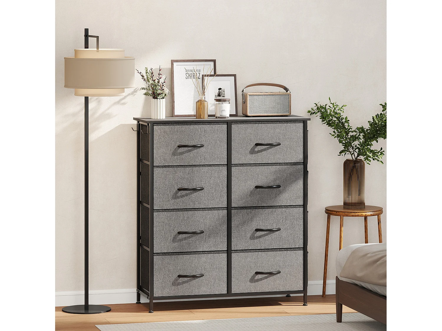 Niri Charcoal Grey Fabric and Metal 8 Drawer Storage Chest