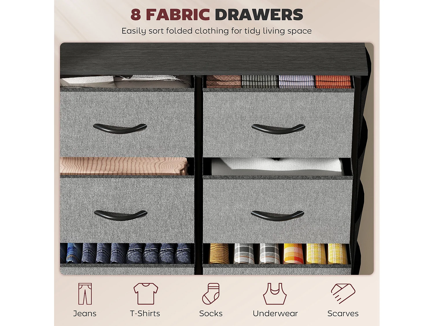Niri Charcoal Grey Fabric and Metal 8 Drawer Storage Chest