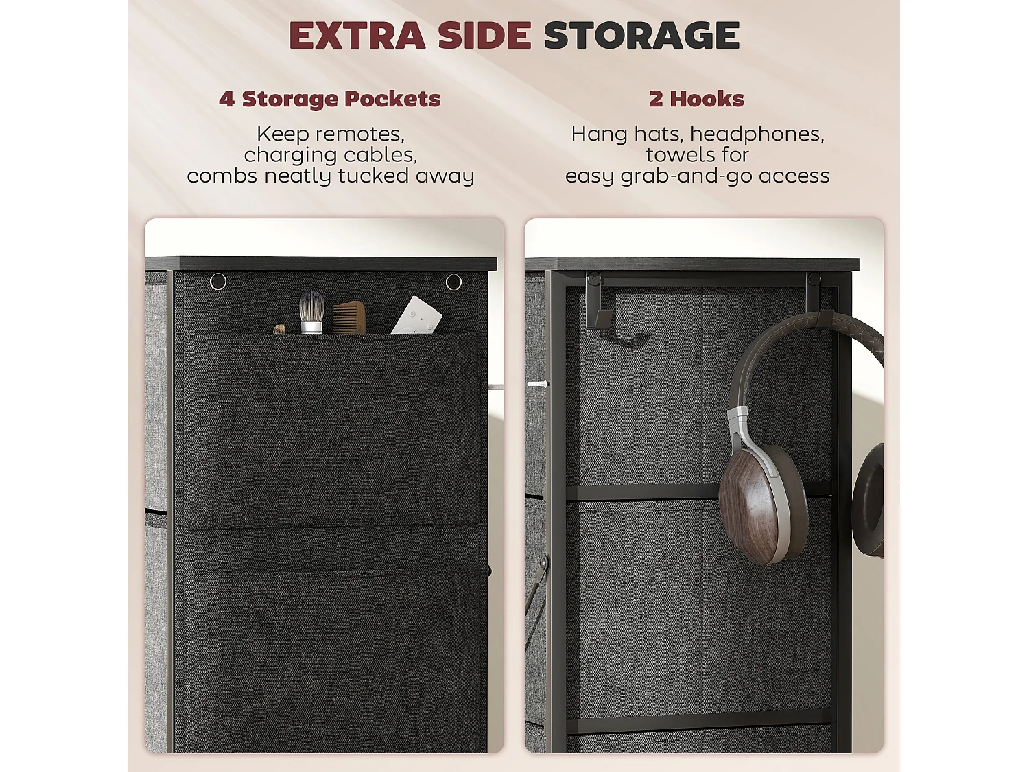 Niri Charcoal Grey Fabric and Metal 8 Drawer Storage Chest
