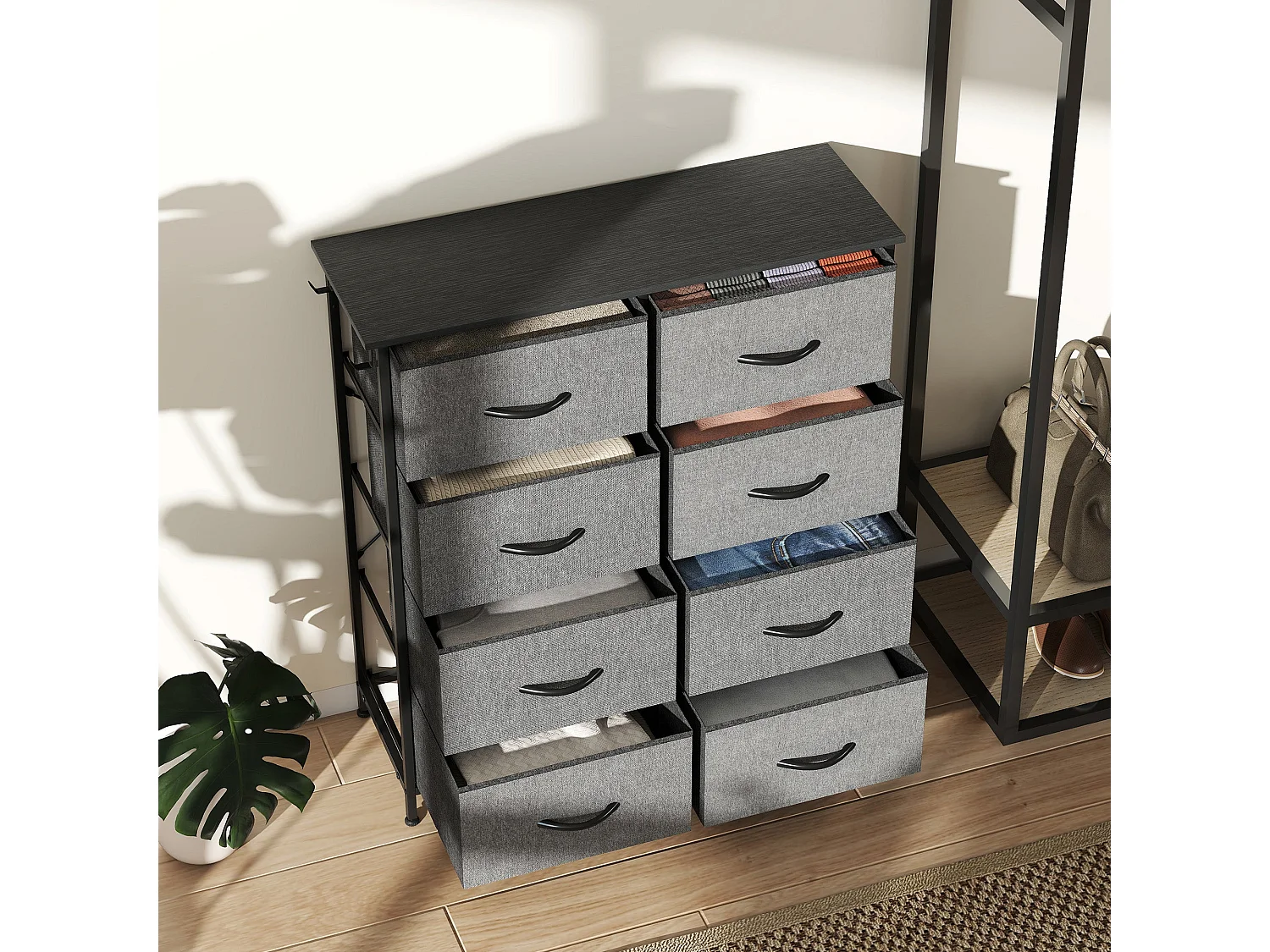 Niri Charcoal Grey Fabric and Metal 8 Drawer Storage Chest