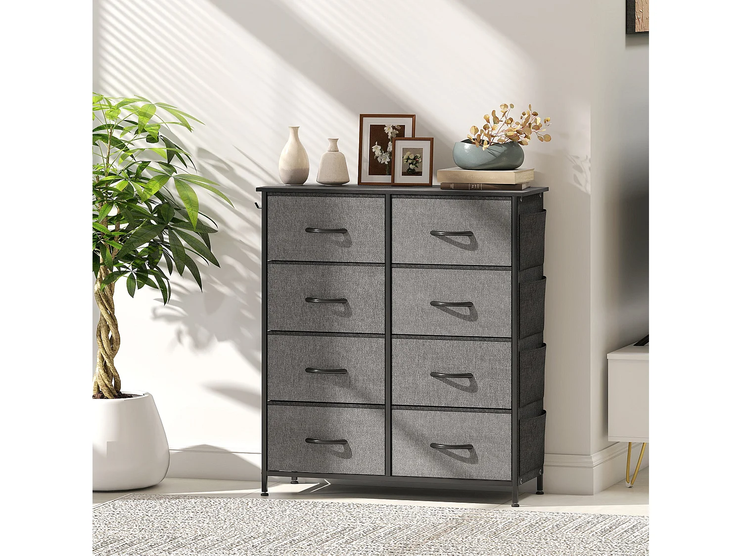 Niri Charcoal Grey Fabric and Metal 8 Drawer Storage Chest