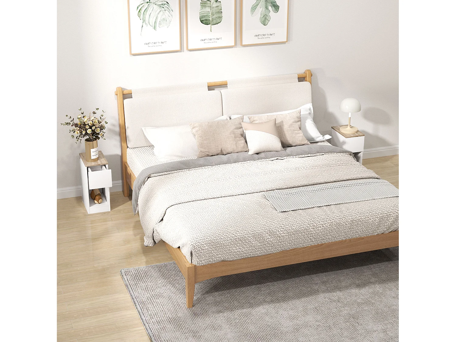 Taro Set of 2 White and Oak Bedside Tables with Drawer