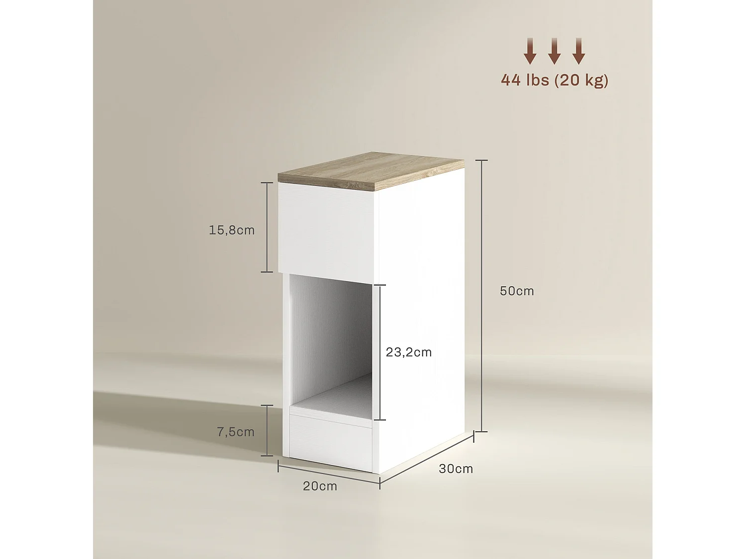 Taro Set of 2 White and Oak Bedside Tables with Drawer