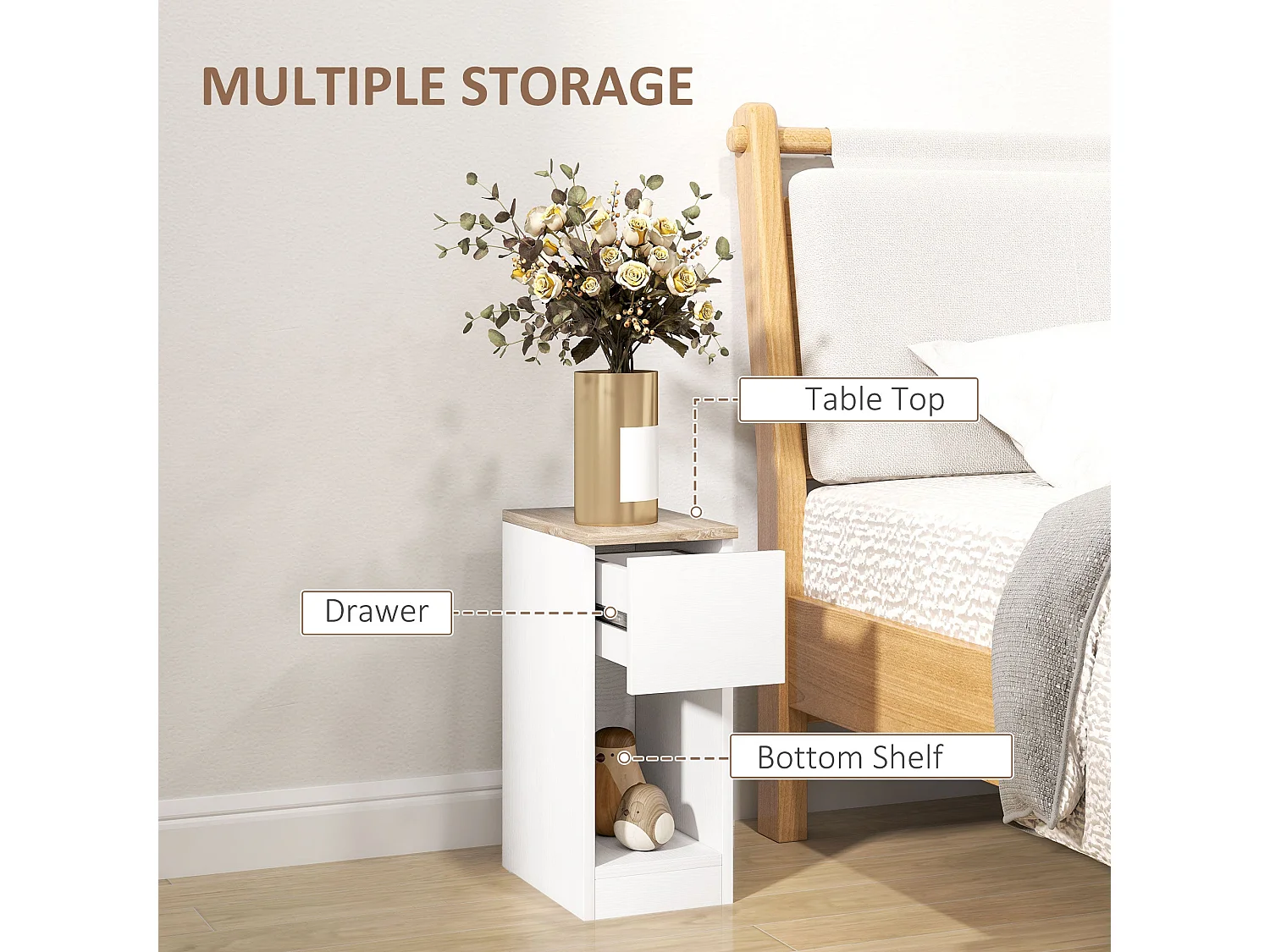 Taro Set of 2 White and Oak Bedside Tables with Drawer
