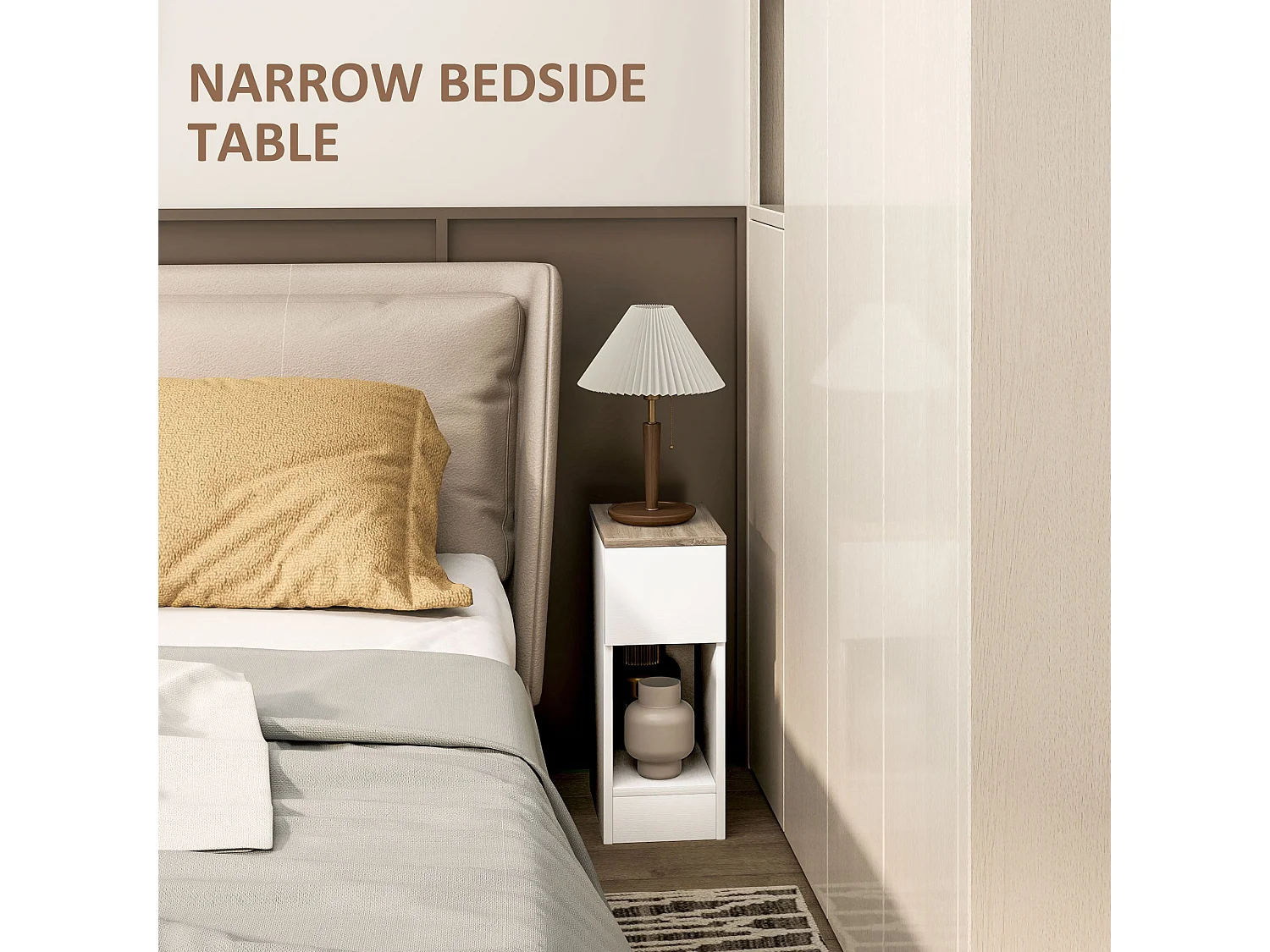 Taro Set of 2 White and Oak Bedside Tables with Drawer