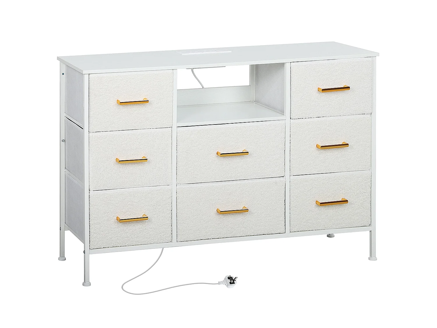 Haso 8 Drawer Boucle Fabric Chest Cream White with Built In Charging Station