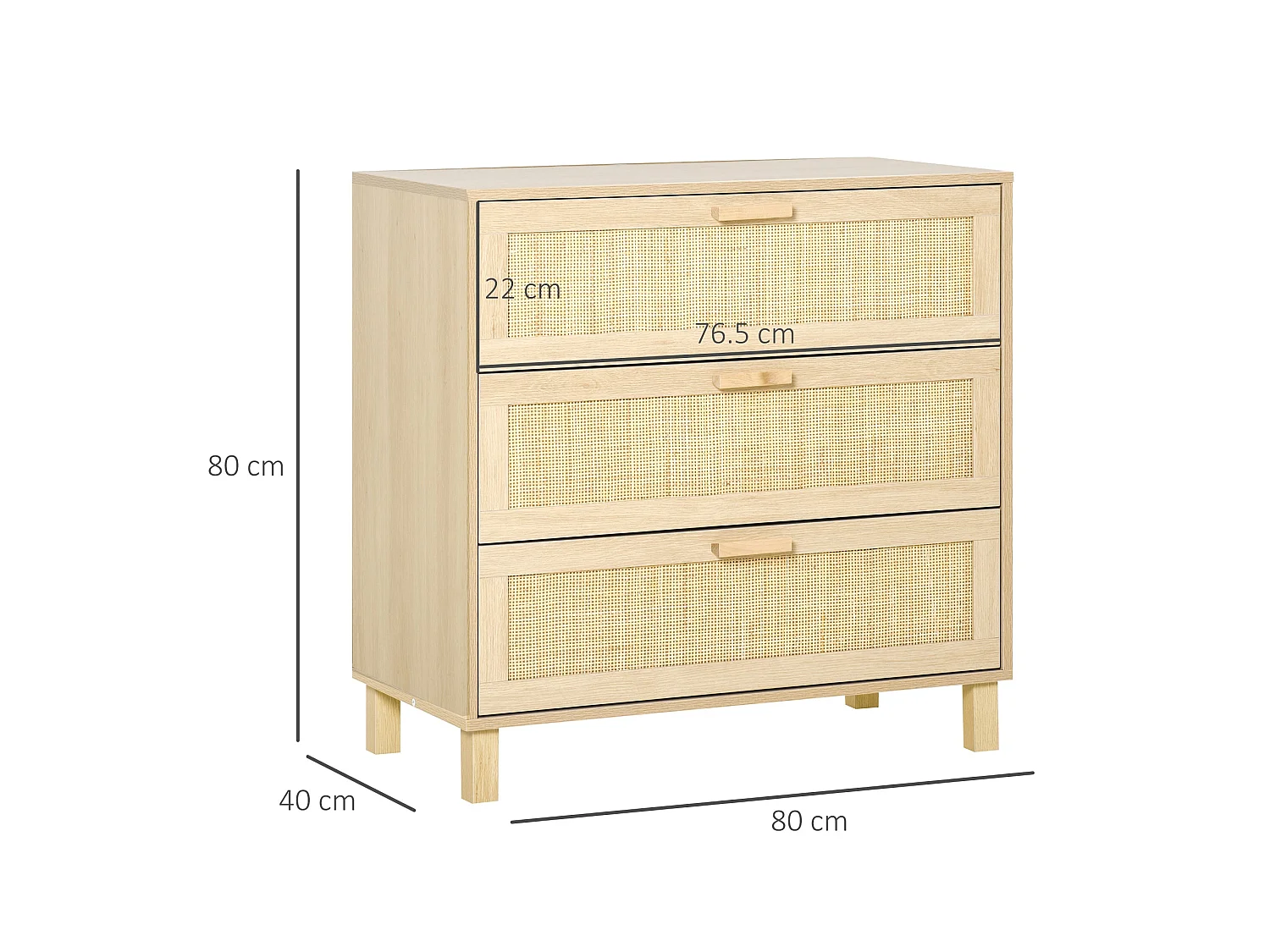 Doyo 3 Drawer Natural Rattan and Wood Chest