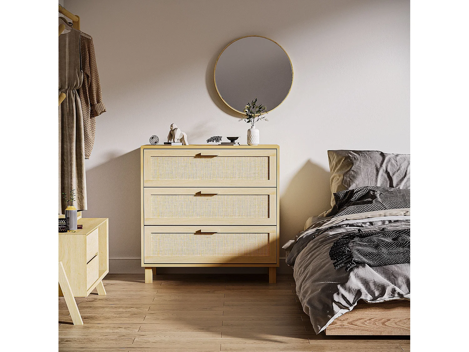 Doyo 3 Drawer Natural Rattan and Wood Chest