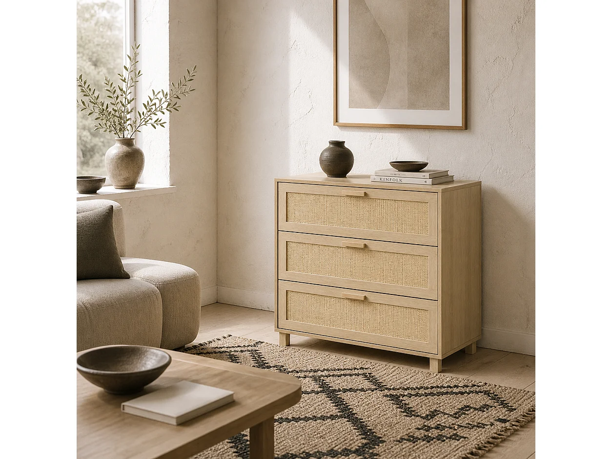 Doyo 3 Drawer Natural Rattan and Wood Chest