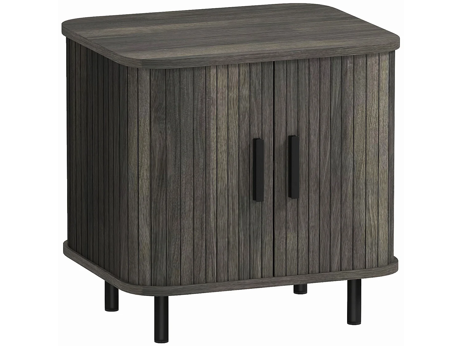Pasaba Grey Nordic Bedside Table Tambour Sliding Door Two Tier Storage Metal Legs