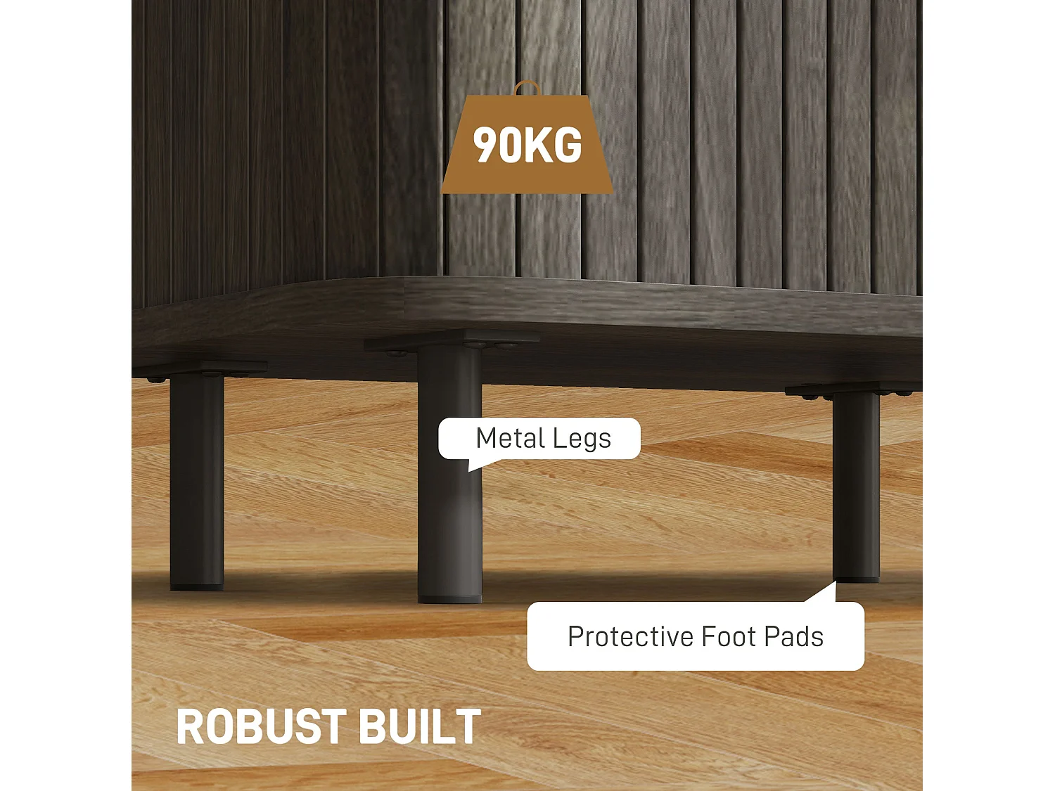 Pasaba Grey Nordic Bedside Table Tambour Sliding Door Two Tier Storage Metal Legs