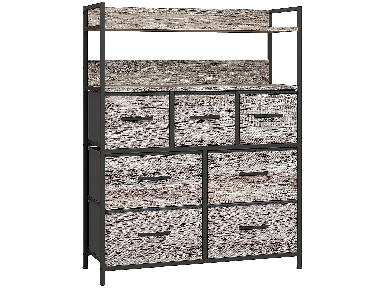 Norale 7 Drawer Fabric Dresser Grey Wood Effect Rustic Storage Chest