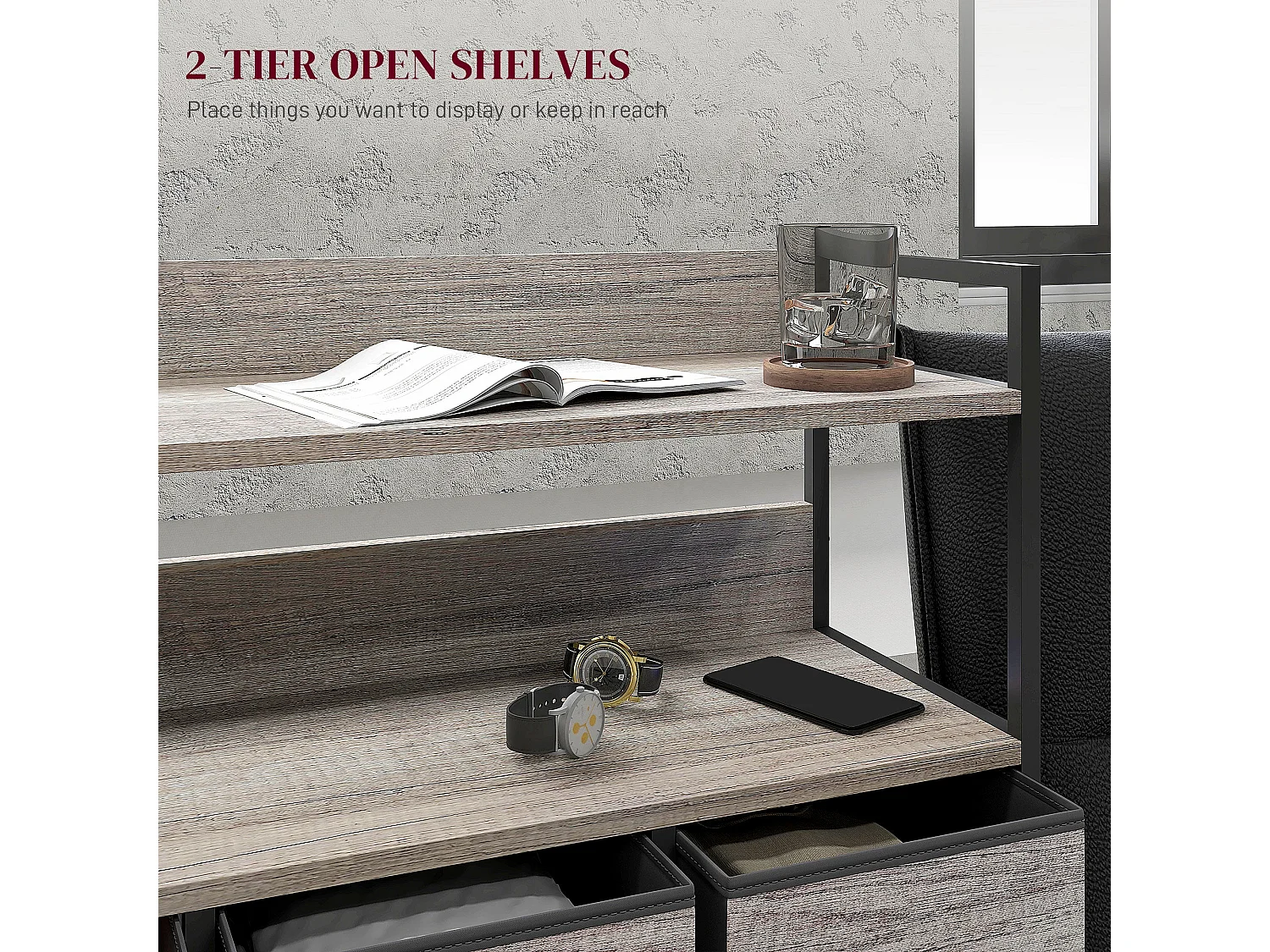 Norale 7 Drawer Fabric Dresser Grey Wood Effect Rustic Storage Chest