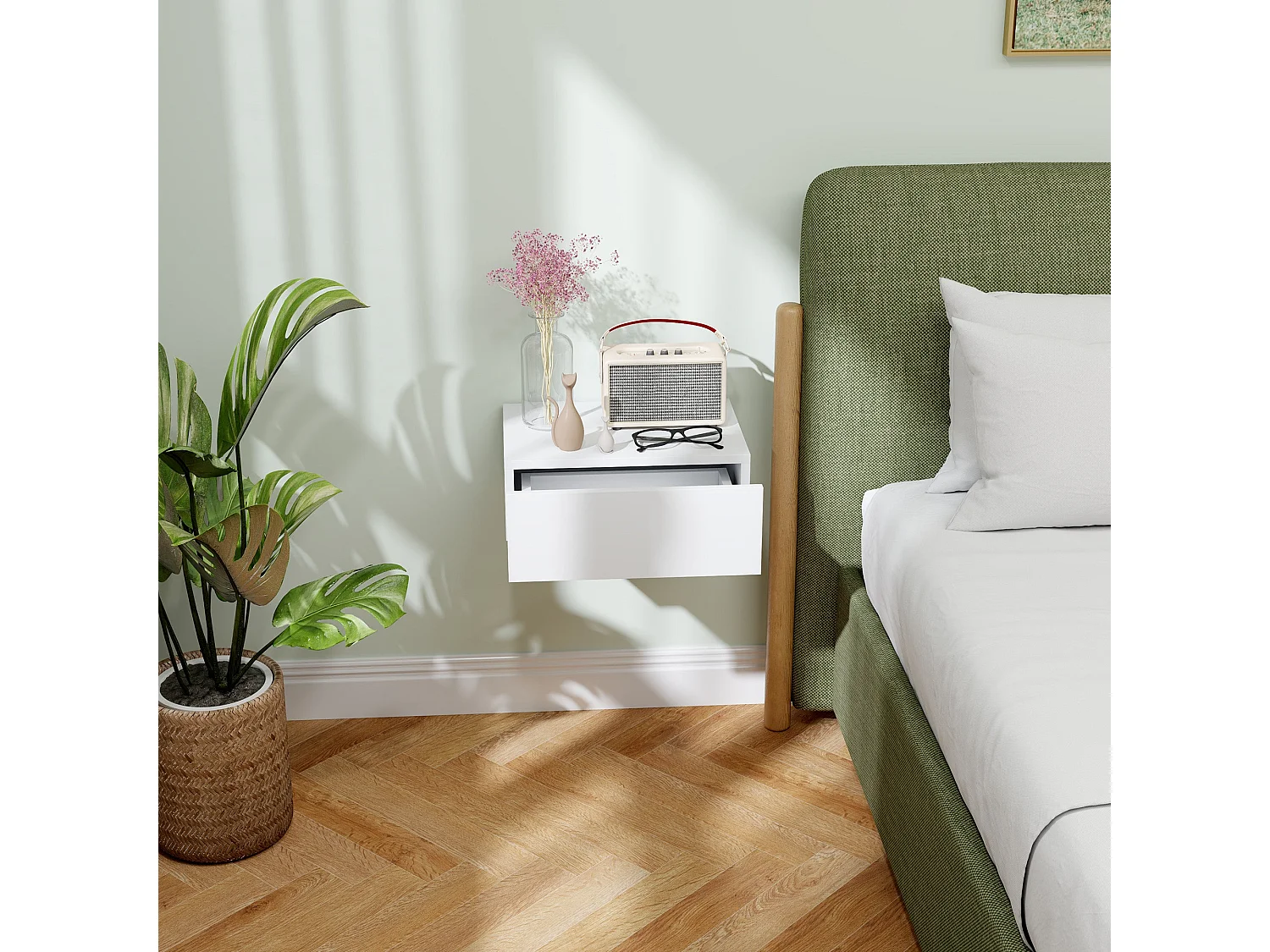 Sosa White Wall Mounted Floating Bedside Table with Drawer