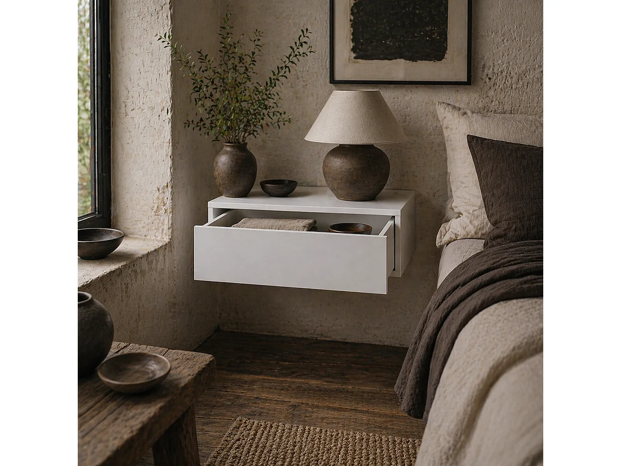 Sosa White Wall Mounted Floating Bedside Table with Drawer