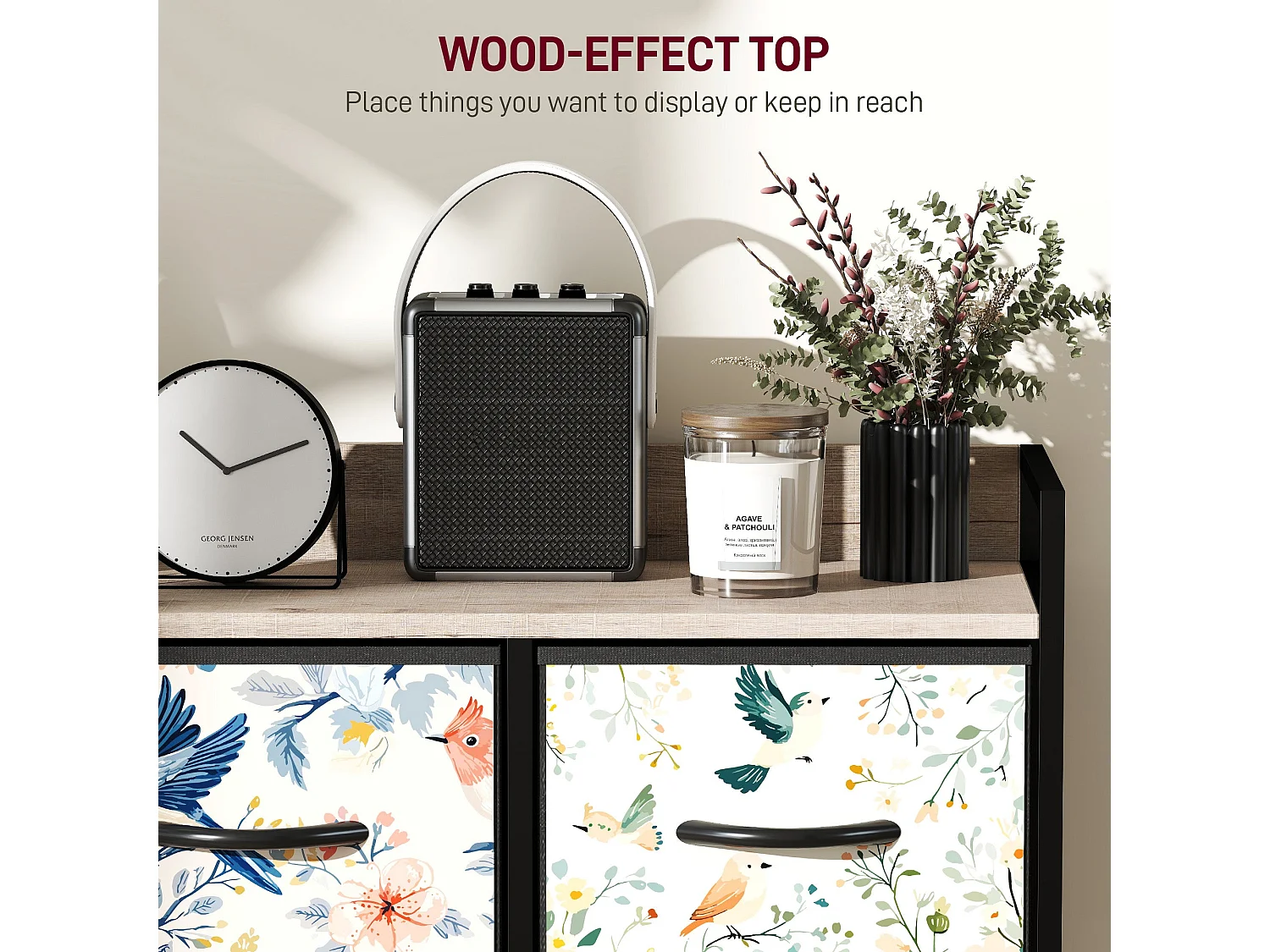Tonona 5 Drawer White Fabric Dresser Wood Effect Top