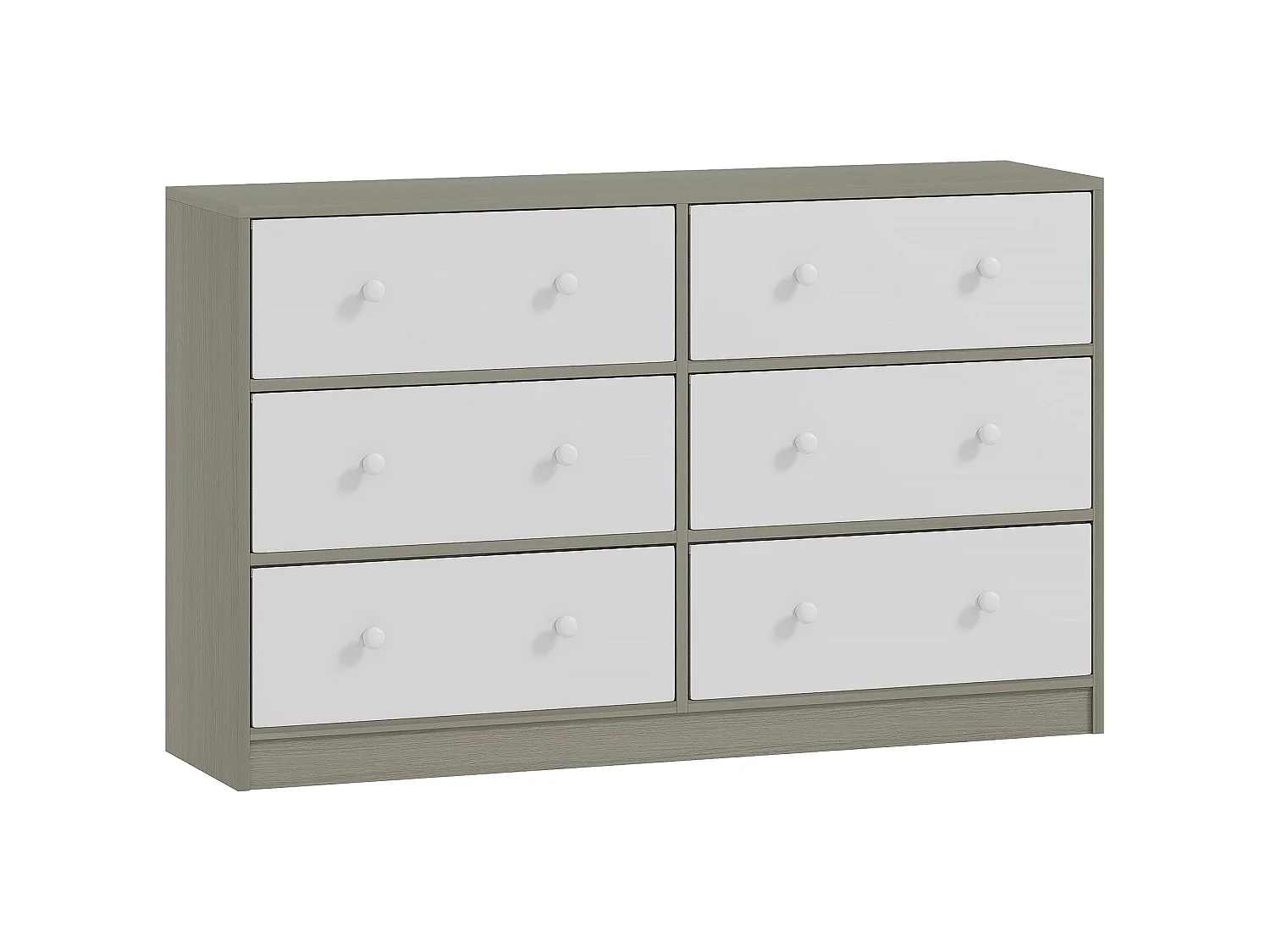 Nafiso 6 Drawer Fabric and Wood Effect Storage Dresser White and Grey