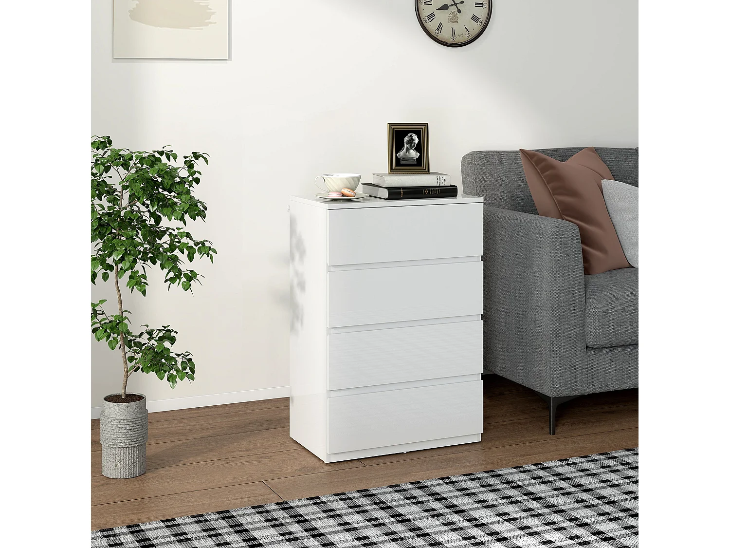 Elel High Gloss White 4 Drawer Modern Storage Chest