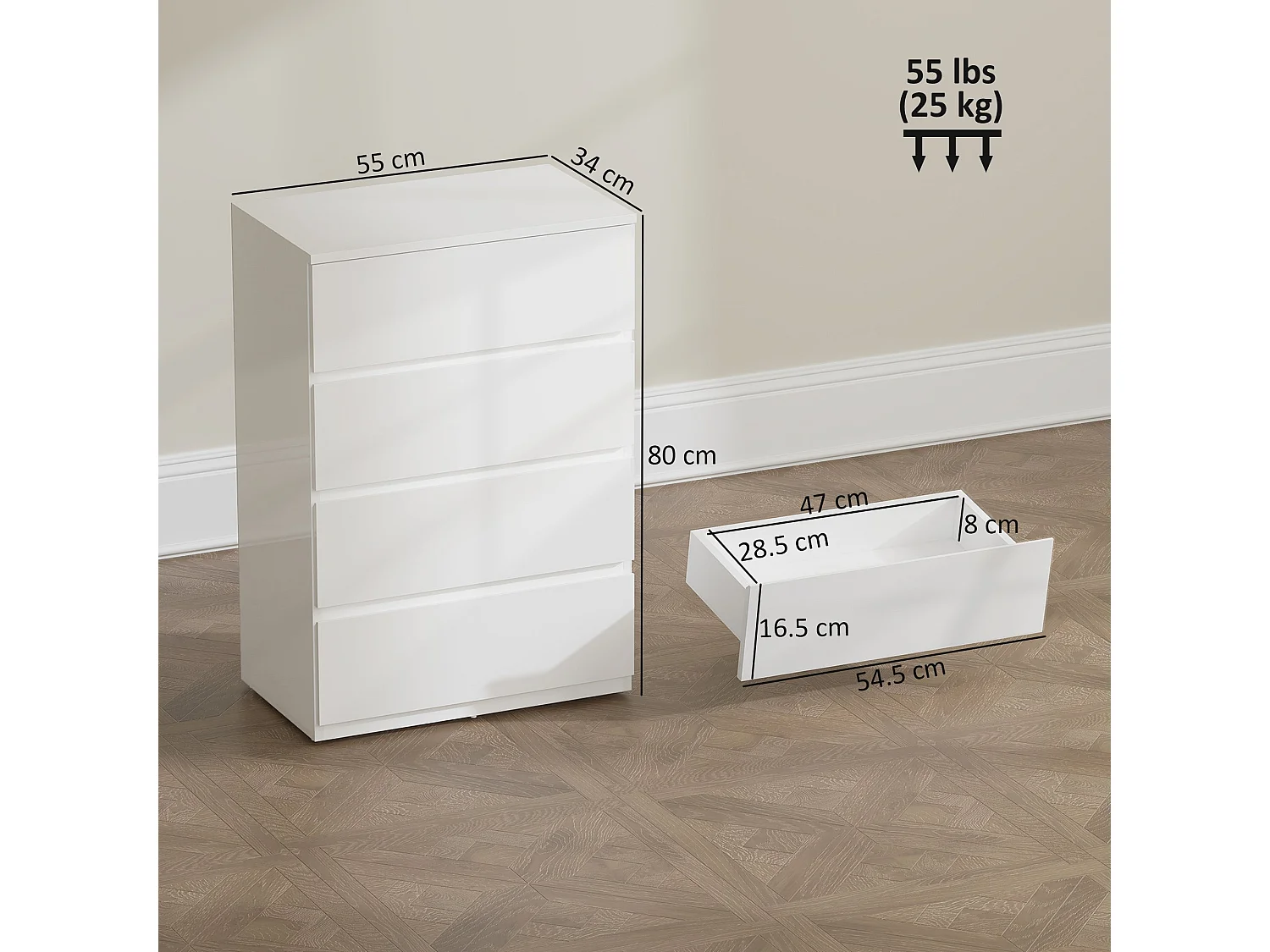 Elel High Gloss White 4 Drawer Modern Storage Chest