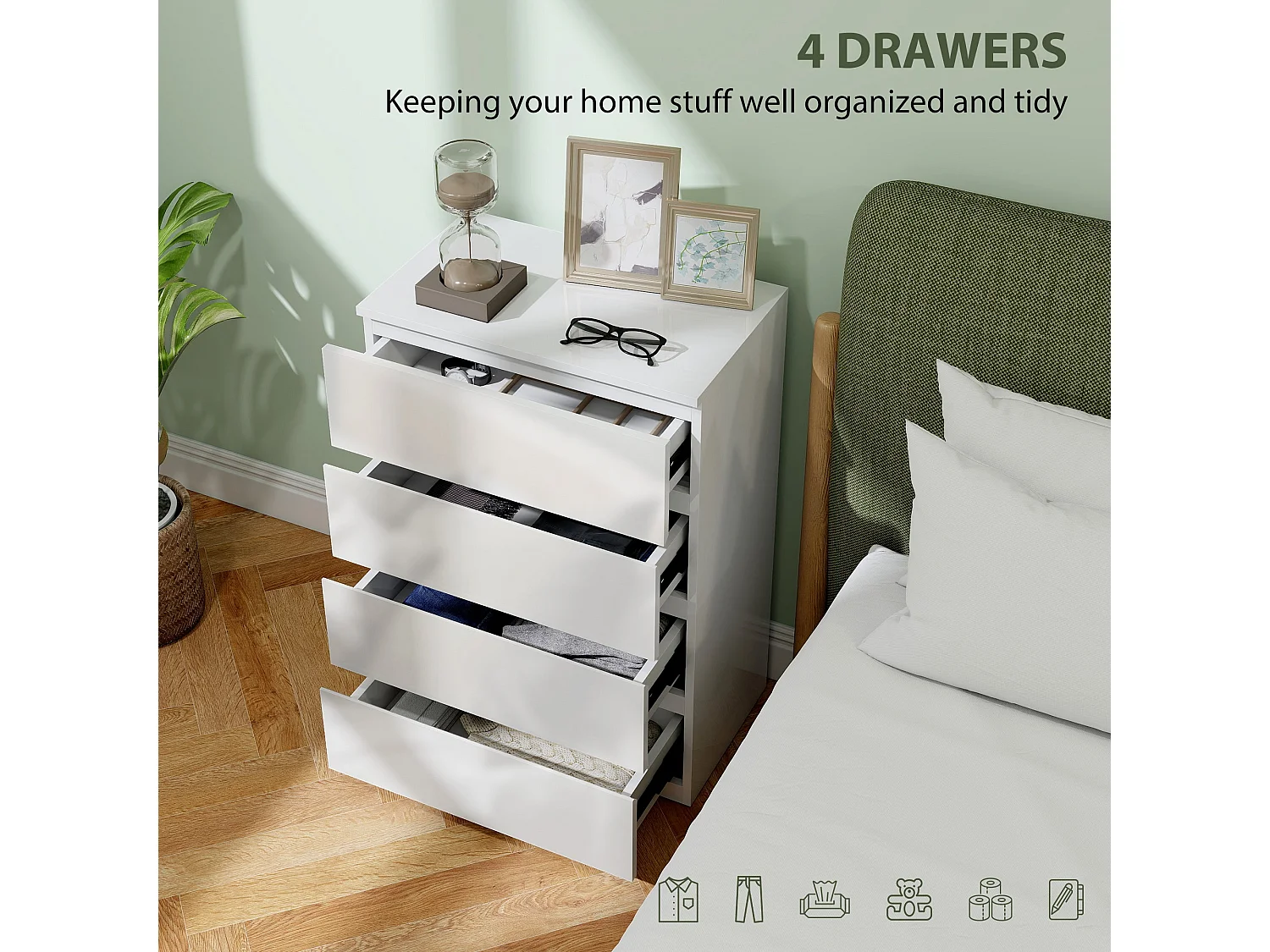 Elel High Gloss White 4 Drawer Modern Storage Chest