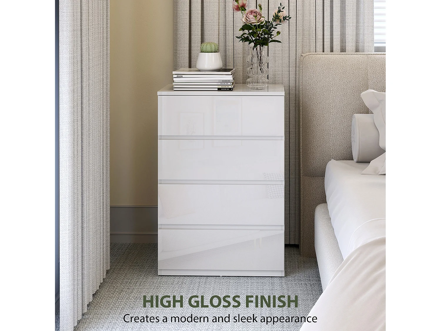 Elel High Gloss White 4 Drawer Modern Storage Chest