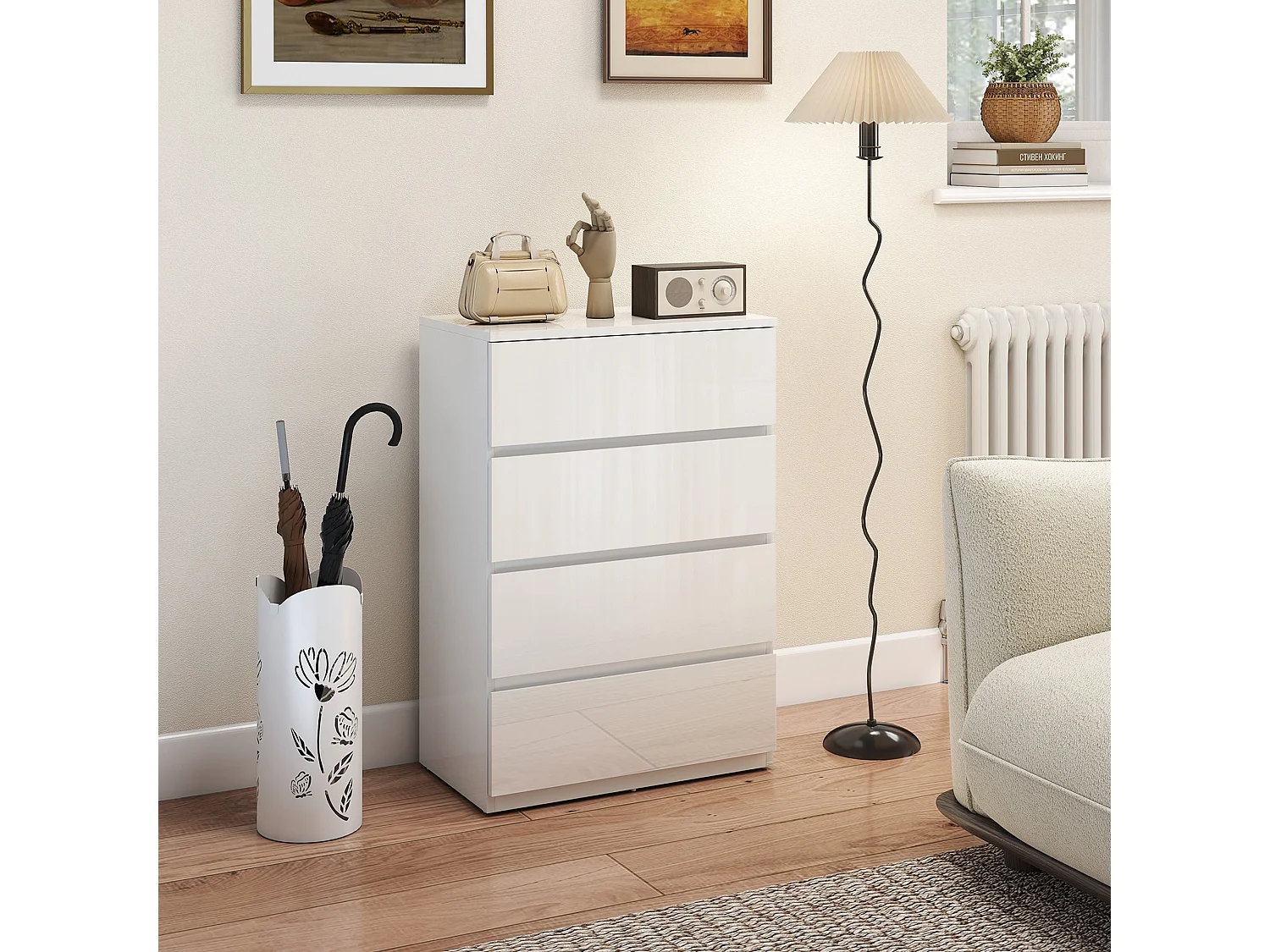 Elel High Gloss White 4 Drawer Modern Storage Chest