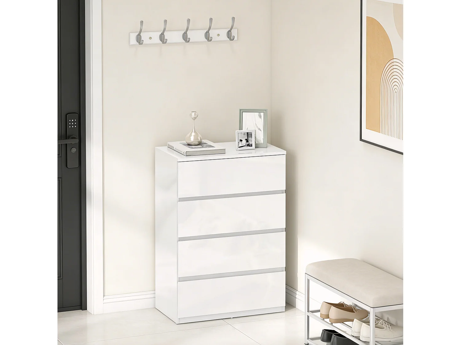 Elel High Gloss White 4 Drawer Modern Storage Chest