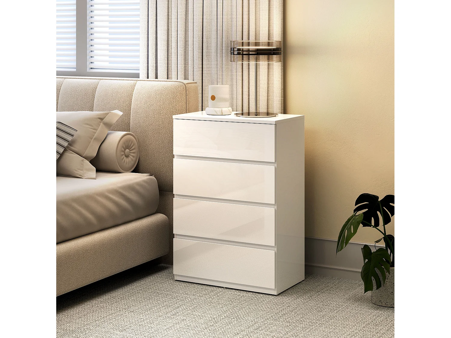 Elel High Gloss White 4 Drawer Modern Storage Chest