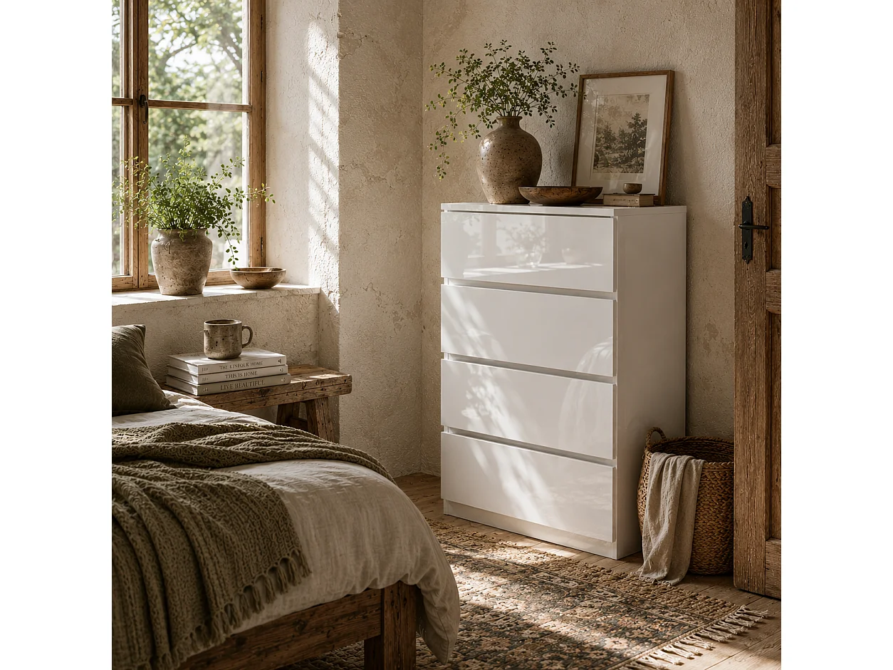 Elel High Gloss White 4 Drawer Modern Storage Chest
