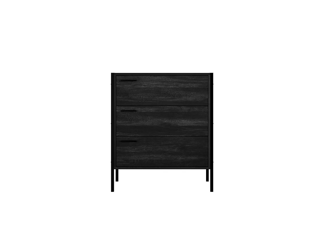 Ireland 3 Drawer Chest Black Wood Effect Matt Black Metal Frame
