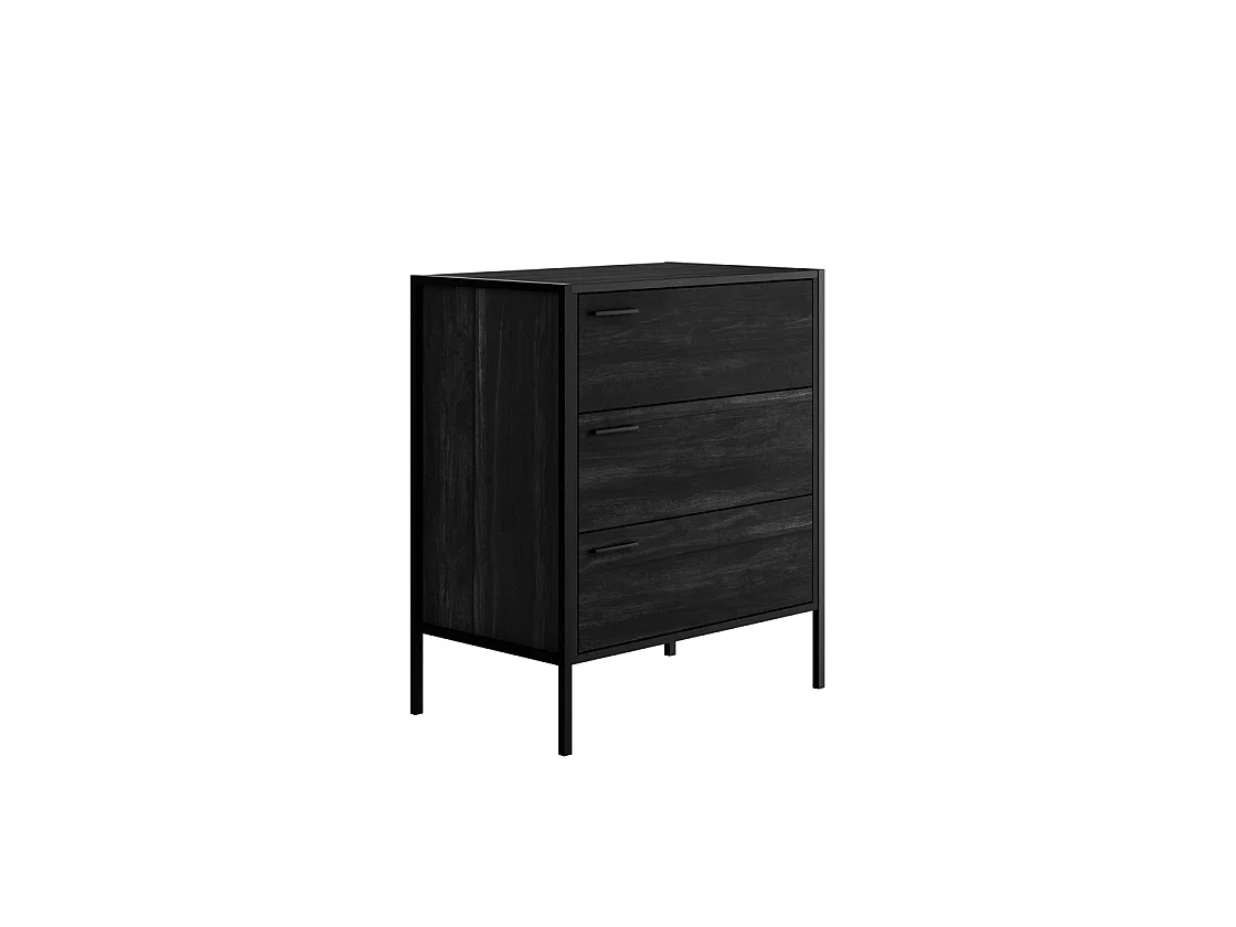 Ireland 3 Drawer Chest Black Wood Effect Matt Black Metal Frame