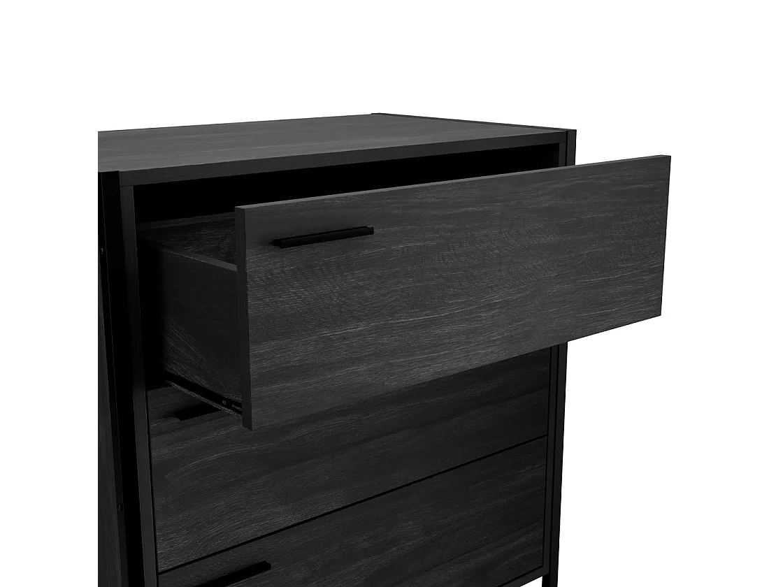 Ireland 3 Drawer Chest Black Wood Effect Matt Black Metal Frame