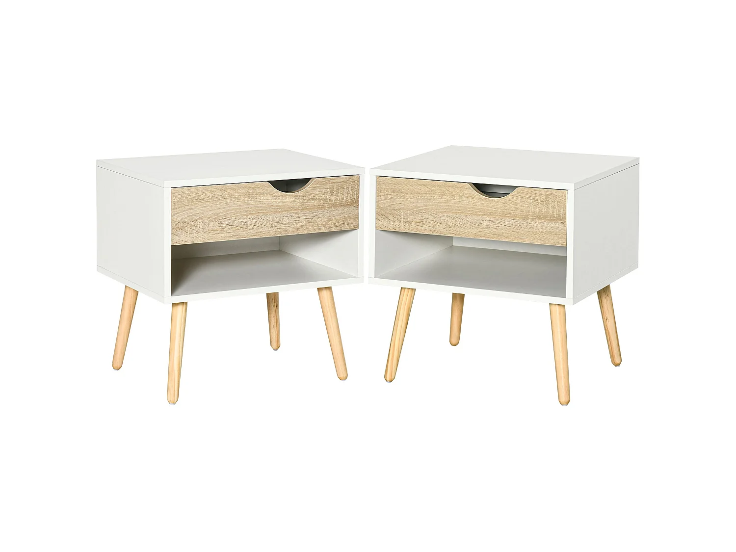 Leel Set of 2 Oak and White Bedside Tables with Drawer and Shelf