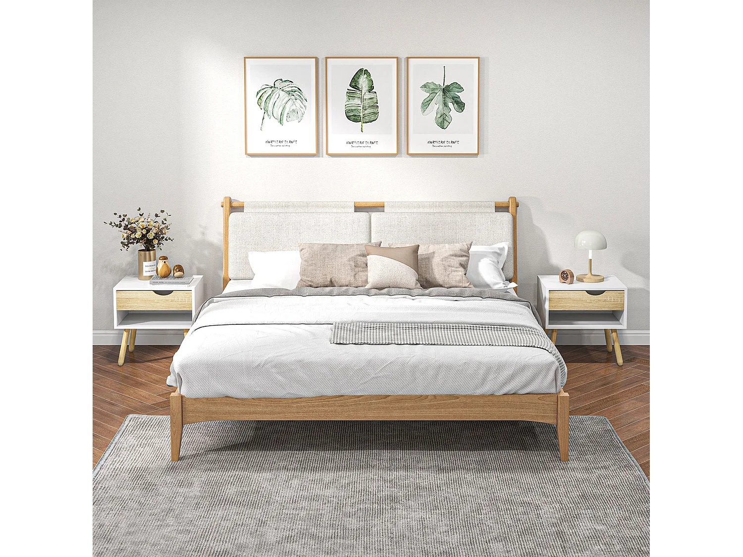 Leel Set of 2 Oak and White Bedside Tables with Drawer and Shelf
