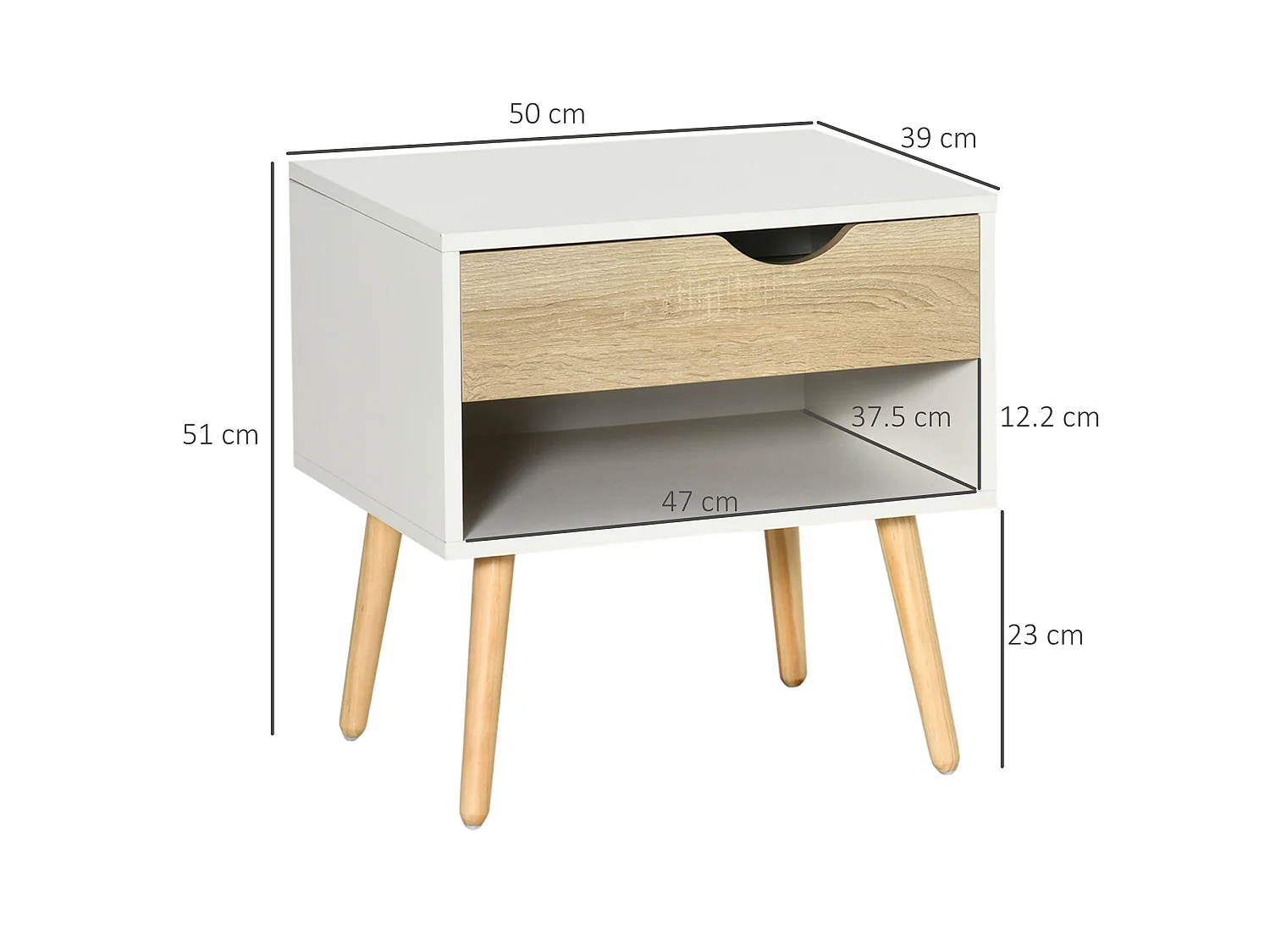 Leel Set of 2 Oak and White Bedside Tables with Drawer and Shelf