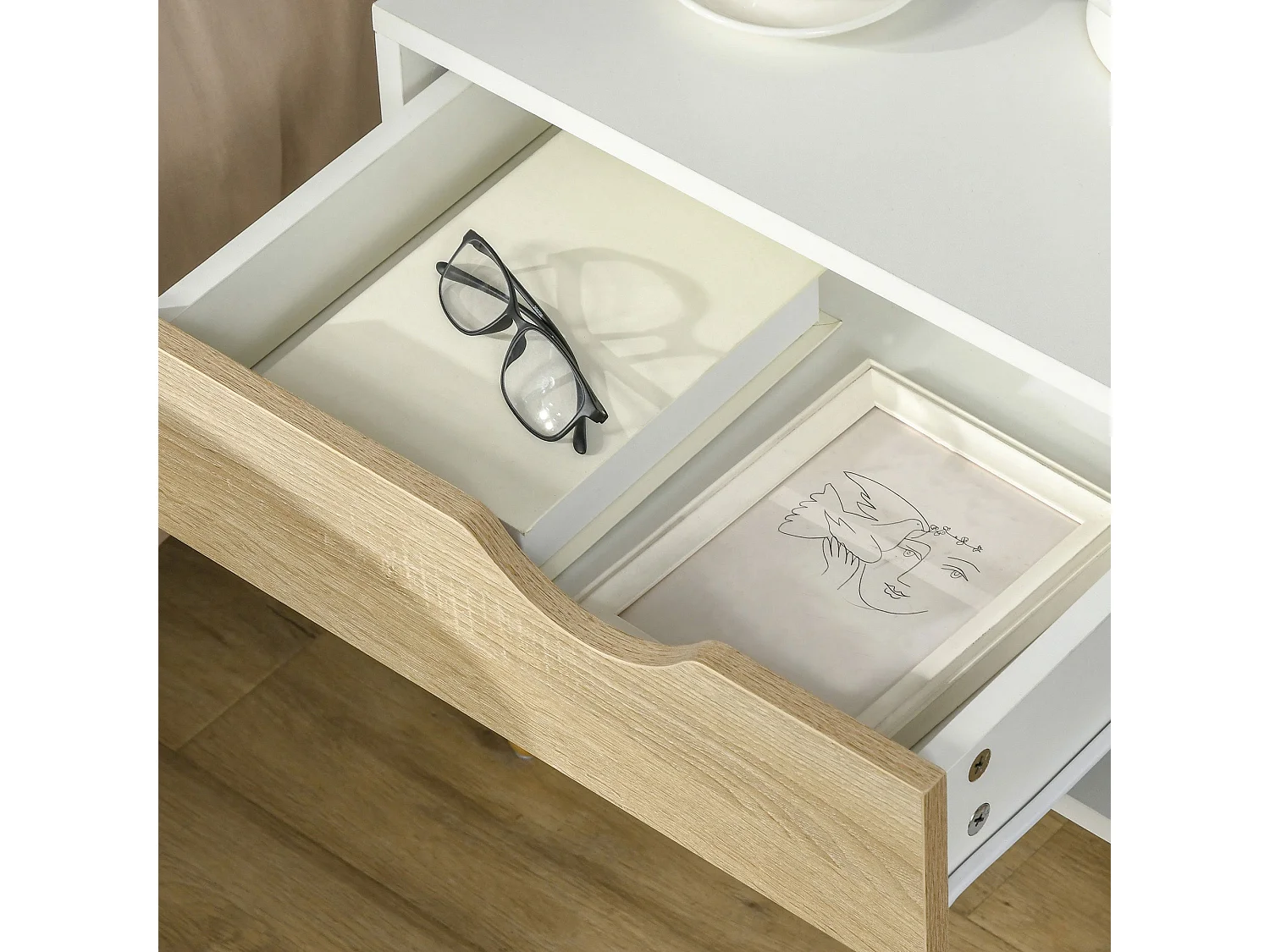 Leel Set of 2 Oak and White Bedside Tables with Drawer and Shelf