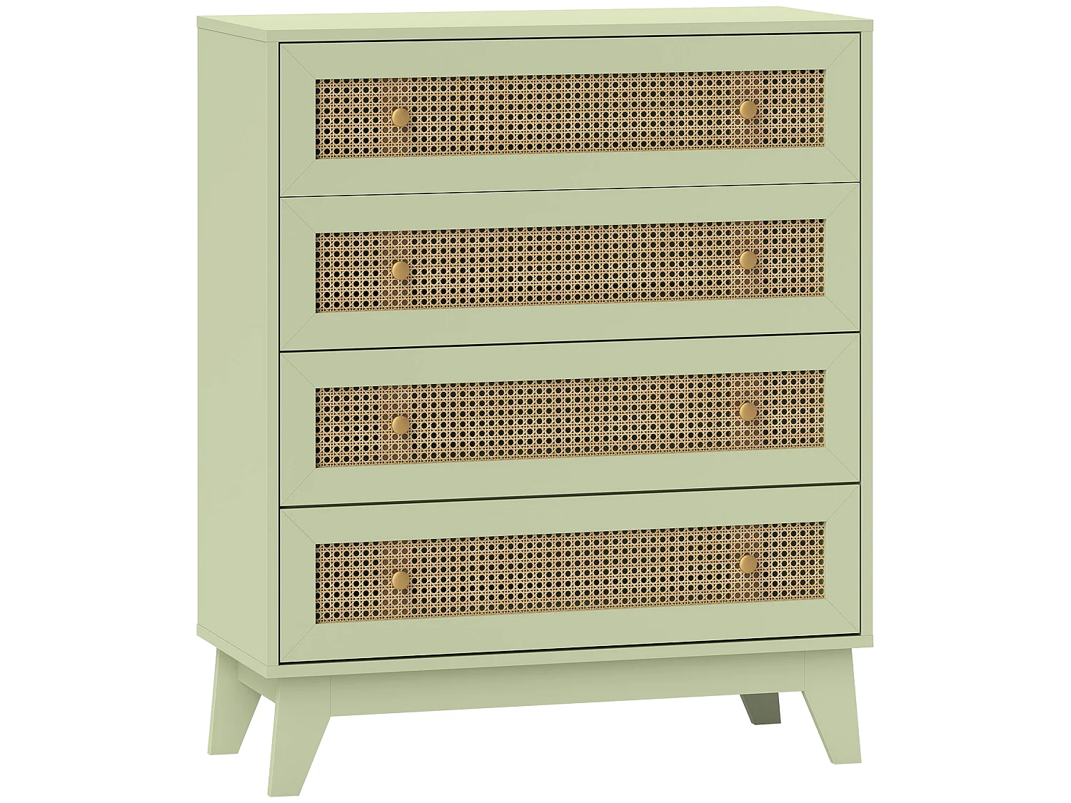 Raritte Light Green 4 Drawer Dresser with Rattan Style Panels