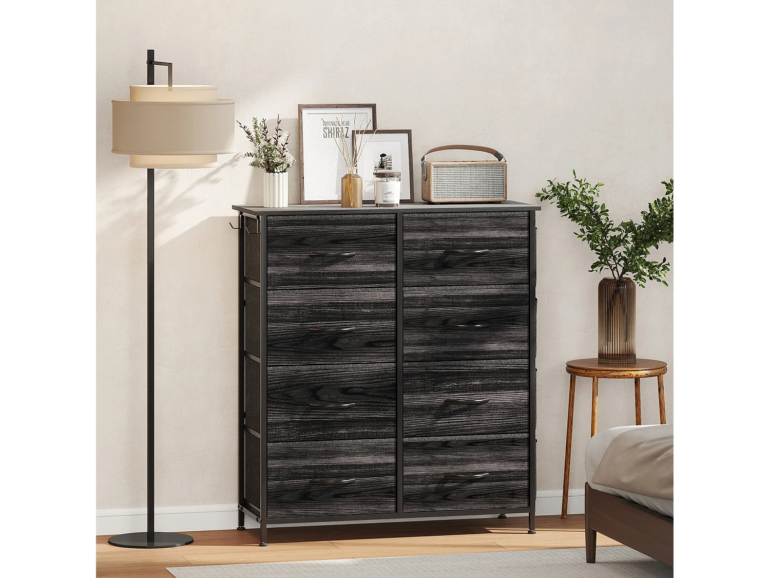 Elzi Fabric and Metal 8 Drawer Storage Chest Black