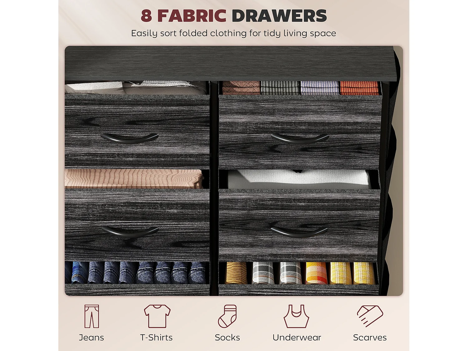 Elzi Fabric and Metal 8 Drawer Storage Chest Black