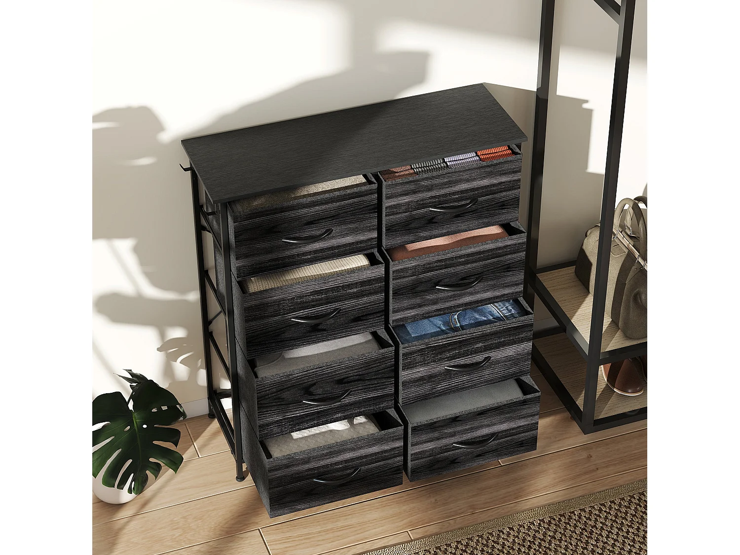 Elzi Fabric and Metal 8 Drawer Storage Chest Black
