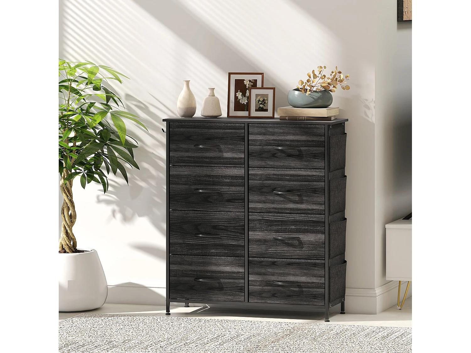 Elzi Fabric and Metal 8 Drawer Storage Chest Black