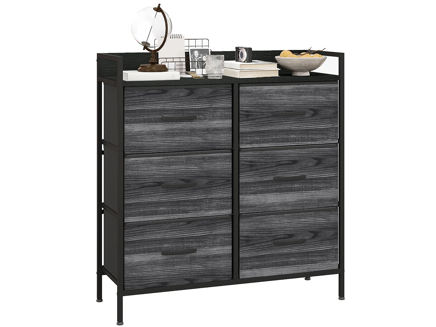 Basa 6 Drawer Fabric Chest Black Industrial Rustic Storage