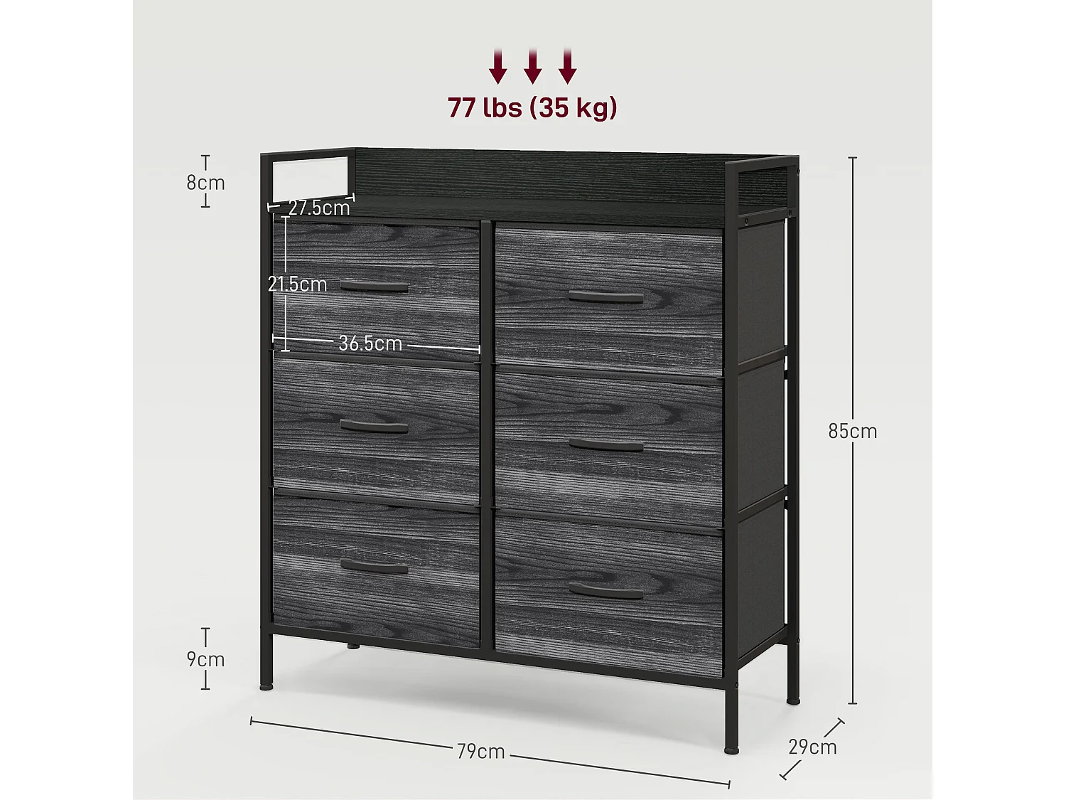 Basa 6 Drawer Fabric Chest Black Industrial Rustic Storage
