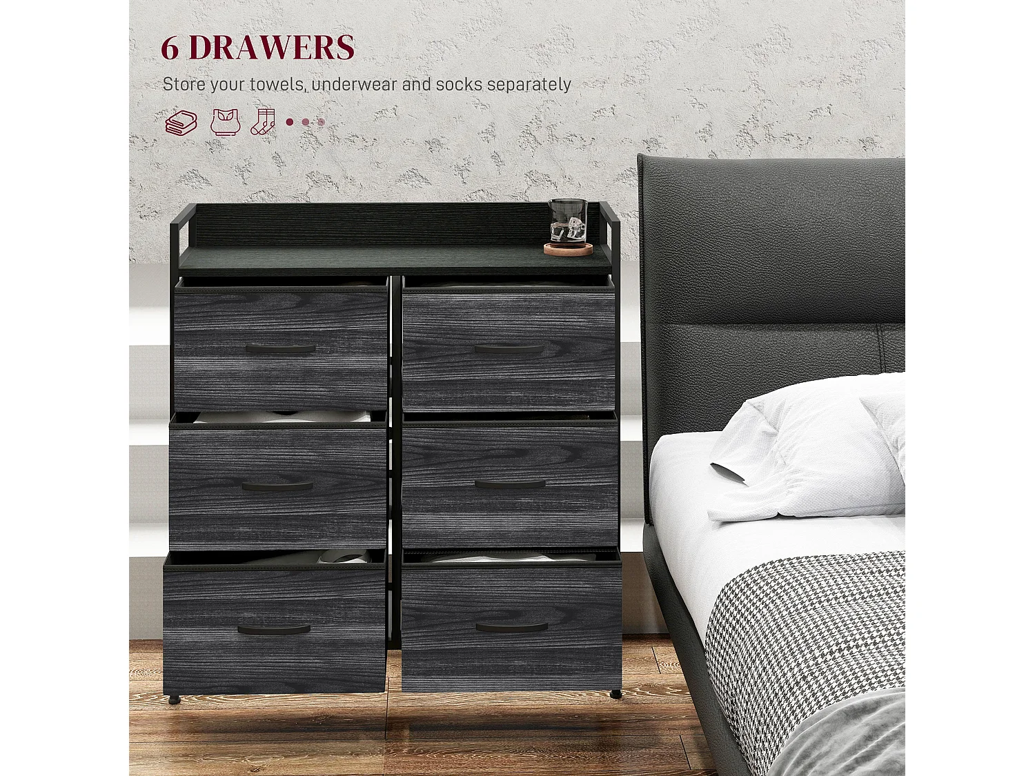 Basa 6 Drawer Fabric Chest Black Industrial Rustic Storage